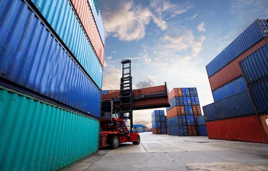 Transportation Logistics of international container cargo shipping and cargo plane in container yard