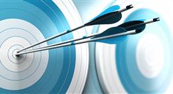 three arrows in the bullseye of a blue target